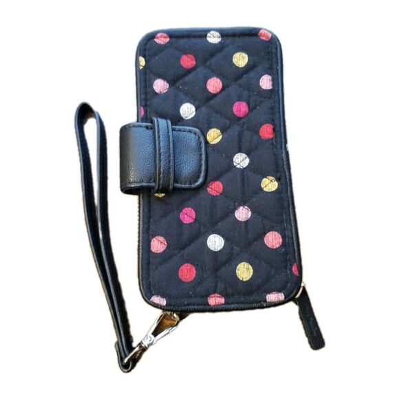 Vera Bradley Havana Dots Wristlet Wallet 6" Zip Around Card Holders Black Pink - Picture 1 of 9